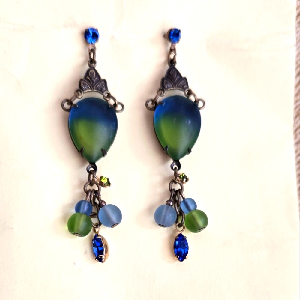 Elegant Blue and Green Dangle Earrings
